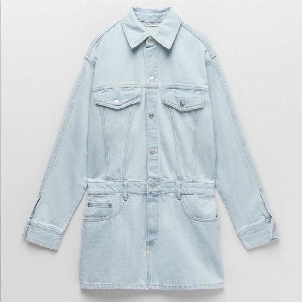 Zara Denim Mini Shirt Dress Size XS - Picture 4 of 10